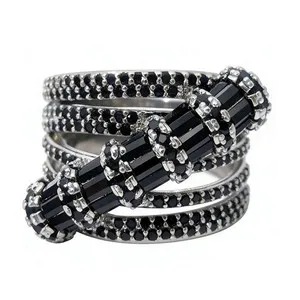 Authentic Coiled Snake Black CZ Ring for Women, 18K Gold Plated Gothic Crystal Jewelry