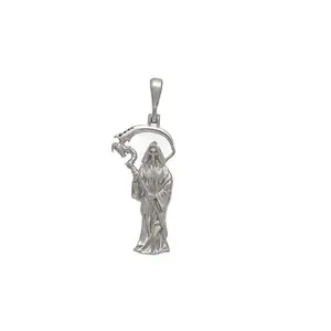 Authentic Sterling Silver 925 Grim Reaper Death Pendant White Gold Plated Gothic Jewelry