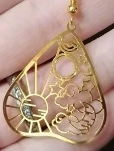 Authentic Gold-plated sun, moon, eye Planchette Boho/Gothic Earrings Cute Glamorous