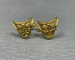 Authentic Contemporary Gothic Comedy & Tragedy Yellow Gold Plated Cuff Links