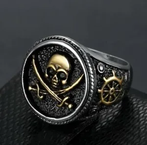 Authentic Gothic Mens Gold Plated Biker Pirate Skull Ring Size 6-15