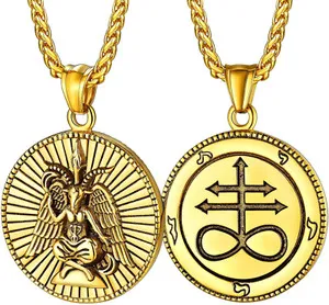 Authentic Gothic Baphomet Goat Necklace Gold Plated Jewelry Gifts for Men