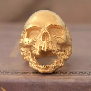 Authentic Men's Bling Gothic Rocker Biker Gold Plated Huge 316L Skull Ring