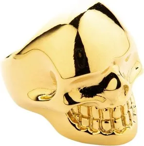 Authentic 14K Yellow Gold Plated Solid Skull Ring Gothic Biker Men's Heavy Jewelry