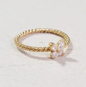 Authentic Gothic Girl Rock Boho Chic Butterfly 14K Gold Plated Stackable Ring Israel made