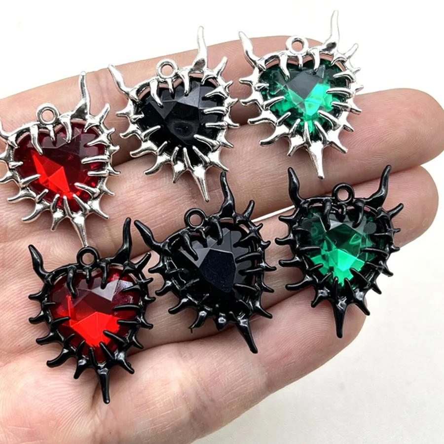Authentic 5pcs Gothic Thorn Heart Charms Spiky Burning Heart Pendant Punk Necklace Earring DIY Thorns Charms Jewelry Handicraft Making