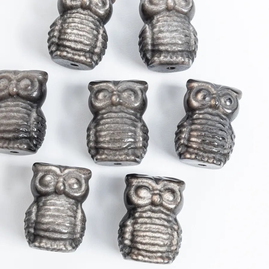 Authentic 5Pcs Natural Silver Obsidian Gothic Owl Charms 18x13x10mm Ancient Guardian Charm with Hole for Jewelry Making Necklace