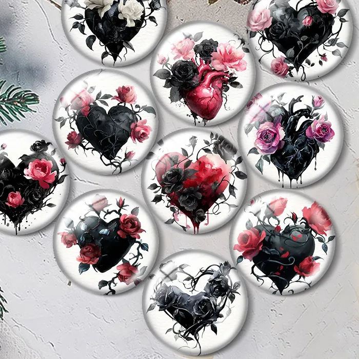 Authentic Gothic Heart 12/18/20/25mm glass cabochon bracelet pendant rings for jewelry demo earrings back Making findings