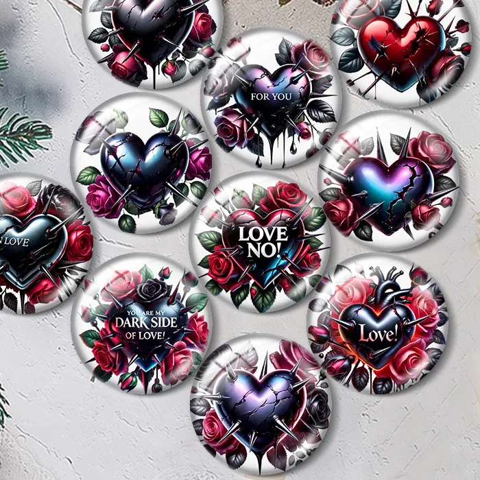 Authentic Gothic Valentine Heart 12/18/20/25mm glass cabochon bracelet pendant rings for jewelry demo earrings back Making findings