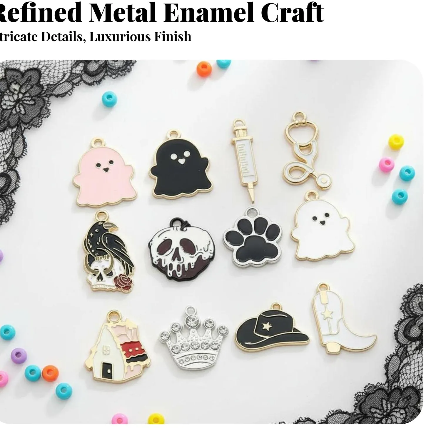 Authentic Flow Oil Trinket Long-Lasting Metal Halloween Trinket Gothic Skull Charms Detailed Design Halloween Craft Charms