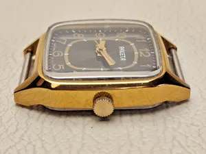 Authentic Vintage ROCKET gold-plated USSR Raketa 2614.H Nice Black Dial Wristwatch 19J
