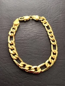 Authentic SUPER NICE 18k GOLD PLATED FIGARO CHAIN BRACELET 8MM APPROX. 8 " LONG