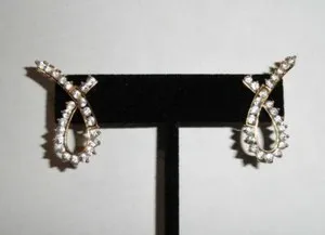 Authentic NICE Gold-plated Sterling Silver Loop Earrings w Clear Crystals, Post Back