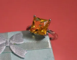 Authentic The Golden Sunfire Citrine Signet - Radiance and Abundance White Gold Plated Ring