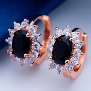Authentic Nice Rose Gold Plated Oval Shape Black Onyx CZ w/Accents Mini Hoop Earrings