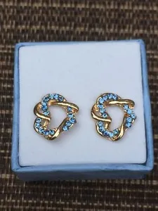 Authentic Celestial Devotion Intertwined Hearts - Radiant Blue Crystal Gold Plated Talisman Earrings