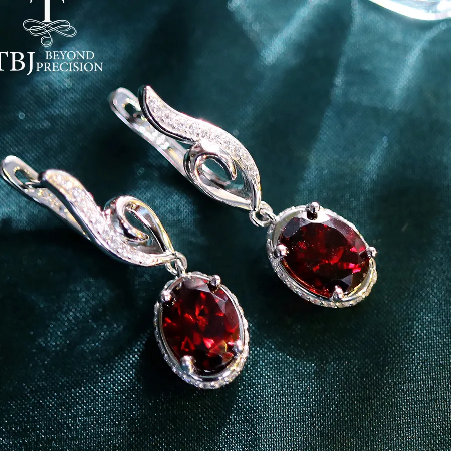 Authentic 2026, Natural Mozambique Red garnet gemstone earrings 925 sterling silver fine jewelry for women nice christams year