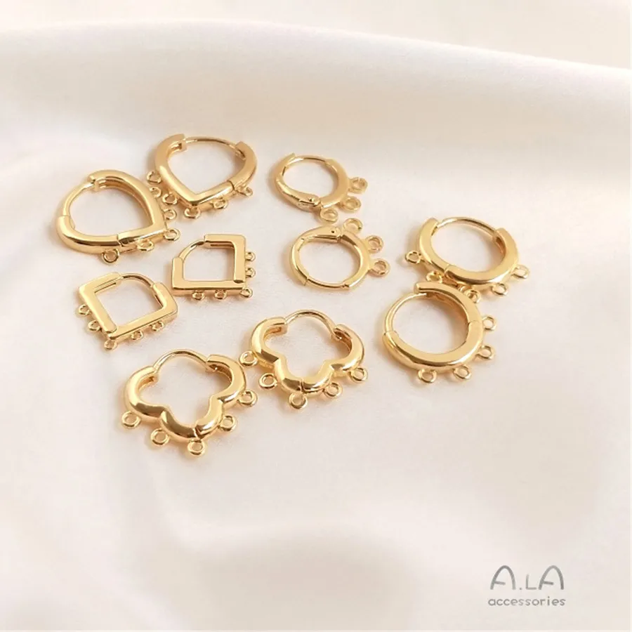 Authentic 14K Gold Plated Heart Shaped Clover Earring Hooks DIY Earring Findings with Pendant Rings & Tassel Earrings Accessories