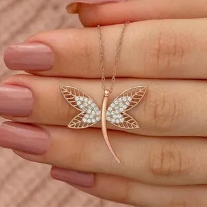 Authentic Dragonfly 14k Rose Gold Plated Necklaces Pendants for Women Wedding
