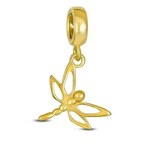 Authentic Dragonfly Firefly Butterfly Dangle Charm Bead 14K Gold Plated Sterling Silver