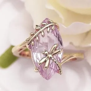 Authentic 14K Yellow Gold Plated Band For Valentine Gifts 2.6 Ct CZ Dragonfly Pattern Ring