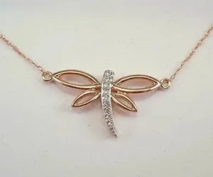 Authentic 0.30Ct Round Real Moissanite Dragonfly Shape Women Pendant 14k Rose Gold Plated