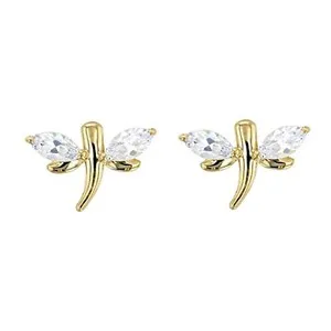 Authentic 0.60Ct Marquise Simulated Diamond Dragonfly Stud Earrings 14k Yellow Gold Plated