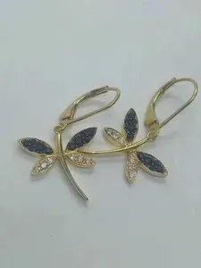 Authentic 0.50Ct Simulated Sapphire Dragonfly Drop/Dangle Earring 14k Yellow Gold Plated