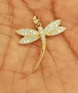Authentic 14k Gold Plated 1Ct Round Simulated Diamond Women's Dragonfly Pendant Necklace