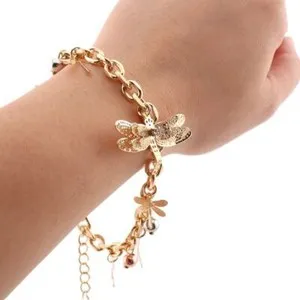 Authentic Mystic Dragonfly's Embrace: A 14K Gold-Plated Charm Bracelet for Spiritual Flight