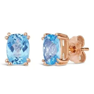 Authentic LeVian 925 Sterling Silver Rose Gold Plated 2.8 cts Blue Topaz Stud Earrings