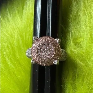Authentic Suzy Levian Sterling Silver and Rose Gold Plated Pave Pink CZ ring
