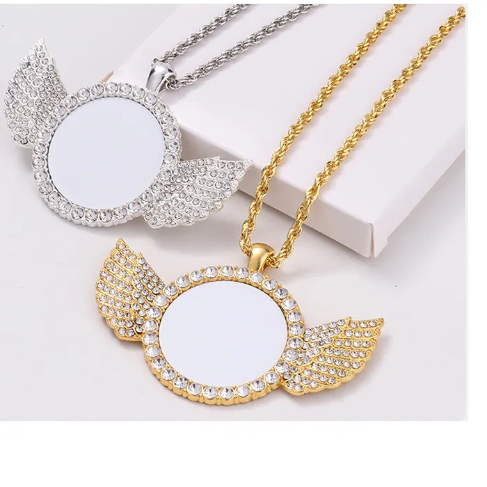 Authentic 10pcs Angel Wing Necklace Sublimation Blanks Necklace Jewelry For Customize Creative Valentine's Day Birthday etc.