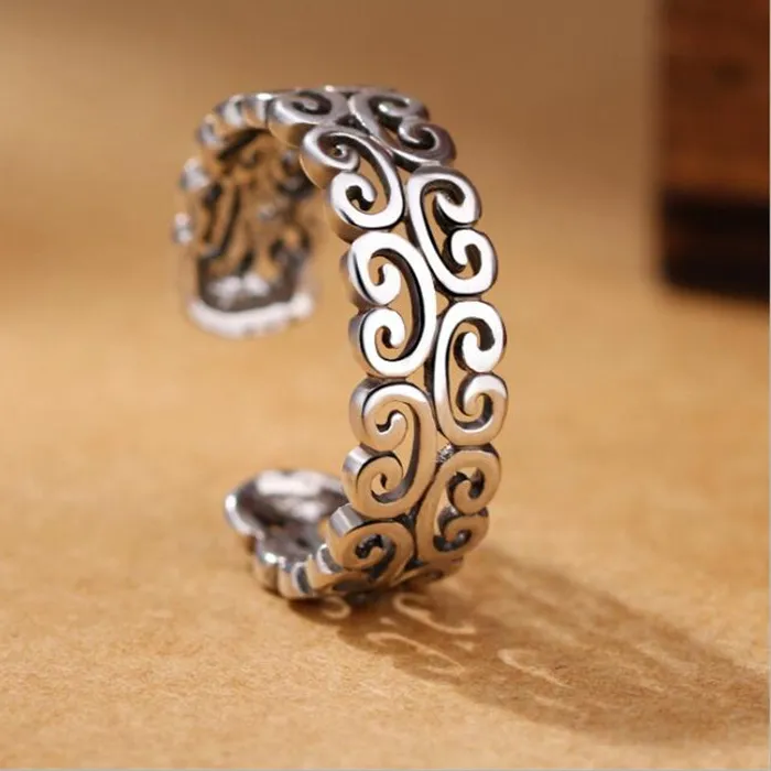 Authentic Creative Thai Silver Hollow Flower 925 Sterling Silver Jewelry Personality Exquisite Opening Rings R166