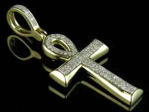 Authentic 1/2 Ct Real VVS1 Moissanite Ankh Cross Pendant Necklace 14K Yellow Gold Plated