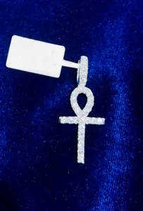 Authentic 1.50 Carat Natural Moissanite Ankh Cross Pendant 14k White Gold Plated Silver