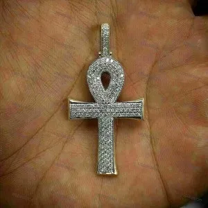 Authentic The Eternal Key: Radiant Moissanite Ankh Pendant in 14k White Gold Finish