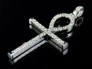 Authentic Eternal Life Ankh Amulet - 14K White Gold Plated Diamond Cross Pendant
