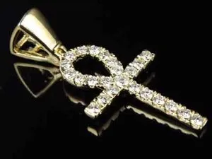 Authentic 14K Yellow Gold Plated Ankh Cross Real Moissanite 1.5 Inch Pendant Charm 0.75ct