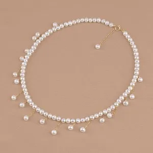 Authentic Gold Plated Tassel Freshwater Pearl Choker INS Style Women Clavicle Necklace