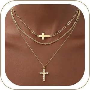 Authentic The Trinity Grace Layered Talisman - Sacred Cross Protection Amulet in 14K Gold
