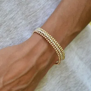 Authentic 3Pcs Gold Plated 4 mm Beaded Layering Bracelet 14kt Gold Beads Stacking Bracelet