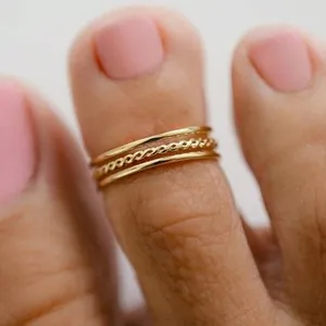 Authentic 3pcs Gold Plated Twisted Toe Rings Stacking Knuckle Midi Ring Jewelry Set
