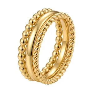 Authentic 3pcs Women Wedding Ring 14K Gold Plated Stackable 3-in-1Ring Set