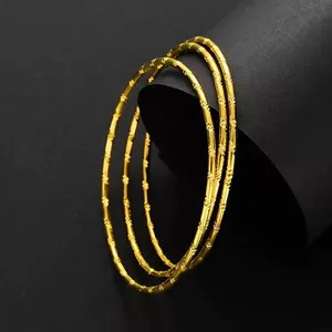 Authentic 3Pcs 18K Gold Plated Thin Bangle Bracelet Set for Women