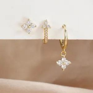 Authentic 3pcs Gold Plated Flower Hoop Earrings Set Women Jewelry