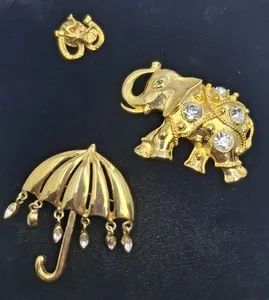 Authentic Triptych of Whimsy - Enchanted Gold-Plated Talismanic Brooch Set