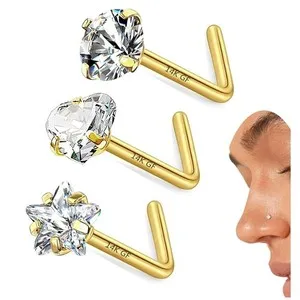 Authentic Celestial Radiance - Triple Sacred Nose Studs for Aura Illumination