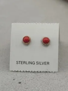 Authentic Small Stud Post Earrings Round 4.4 mm Red Coral Gold-Plated Sterling Silver 925