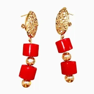 Authentic Crimson Tide Talisman: Red Coral and Gold-Plated Drop Earrings